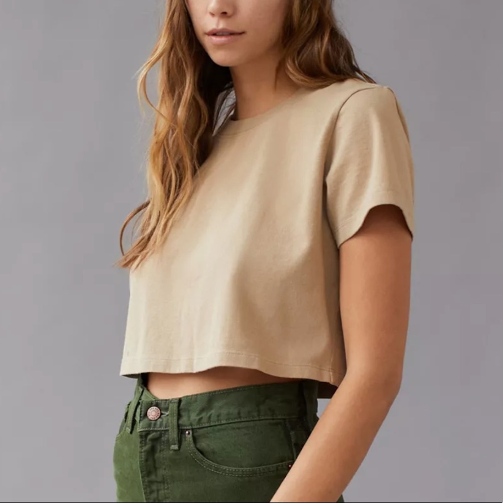 Tan Cropped Short Sleeve Tee